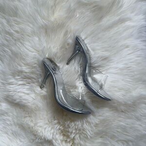 Pleaser style clear heel silver dancer shoes